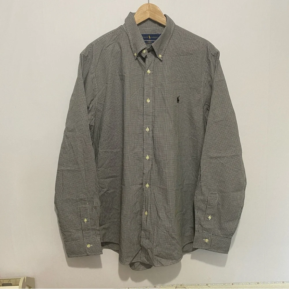 Ralph Lauren Men’s XL Slim Fit Dress Shirt Black White Check‎ Long Sleeve Cotton
